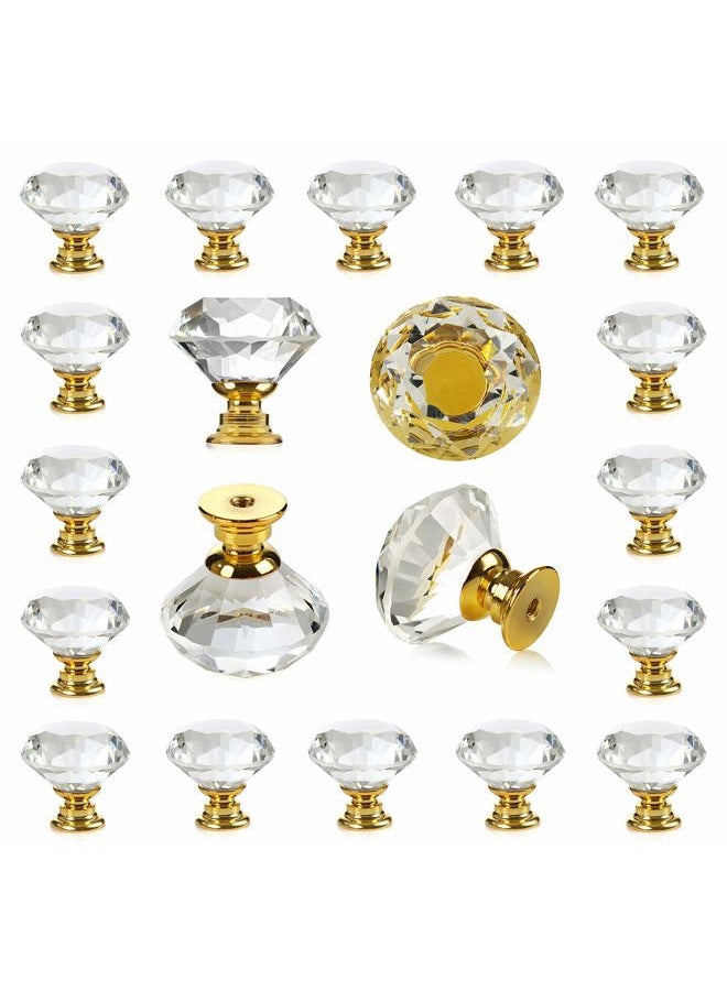 DeELF Outlet 26 Packs Crystal Cabinet Knobs Drawer Pulls and Knobs Kitchen Cabinet Knobs Diamond Dresser Knobs Crystal Knobs for Drawers - 30 mm Clear Glass Cabinet Knobs with Gold Base - Image 1