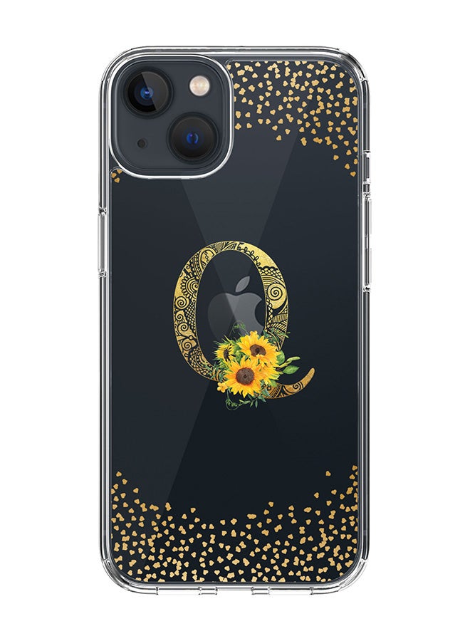 Stylizedd Classic Clear Case For iPhone 14, Hybrid Soft Case Thin Cover- Custom Monogram Initial Letter Mandala Floral Pattern Alphabet - Q(Transparent) - Image 1