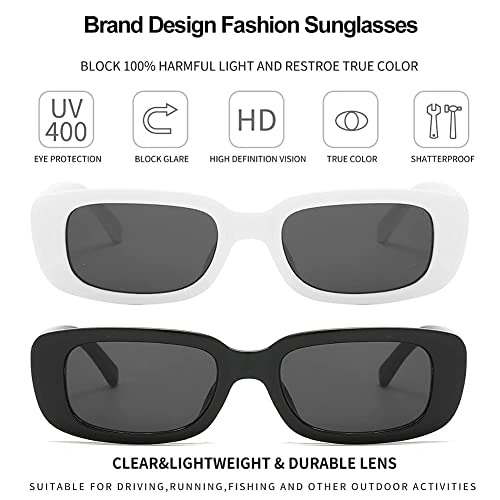 DLALA Pack Of 2 Retro Fashion Rectangle Mc Stand Glasses For Men/Women Trendy Sunglasses Uv 400 Protection Square Frame - Eyewear (Combo(White+Black,Polarized),Free Size - Image 4