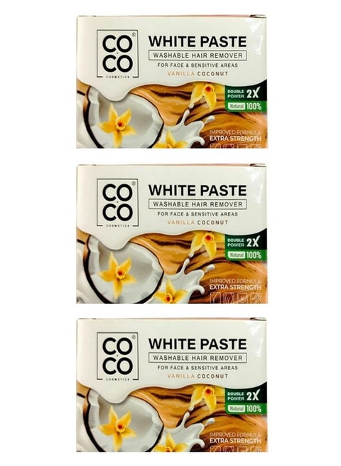 Three pieces of Coco Vanilla Coconut White Paste for Body and Facial Hair Removal 3*100g