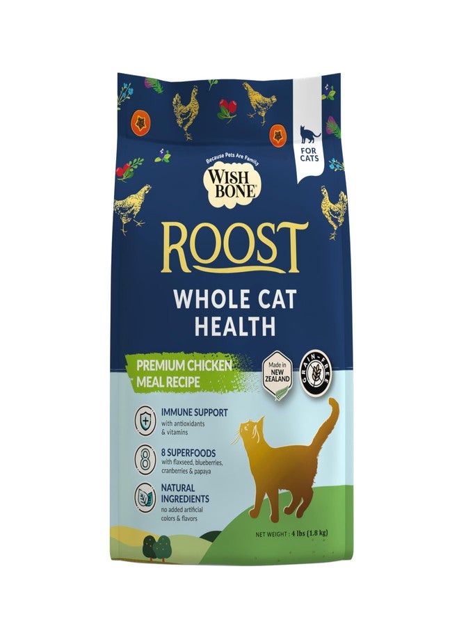 Wishbone Roost New Zealand Chicken, Gluten Free, Grain Free Dry Cat Food - Premium Chicken Recipe Cat Food for Overall Pet Health - 4 lb - Image 1