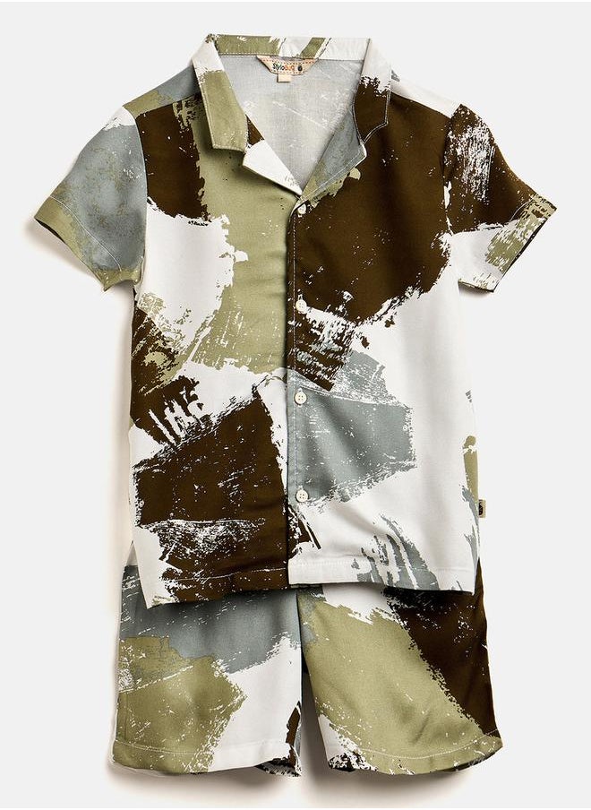 Stylo Bug - Printed Rayon Shirt and Shorts Set for Boys by Styli - Image 1