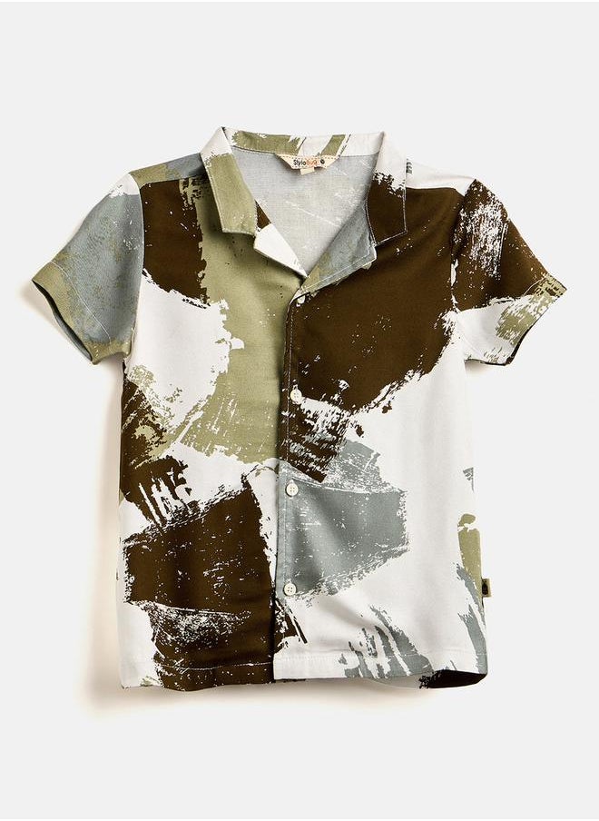 Stylo Bug - Printed Rayon Shirt and Shorts Set for Boys by Styli - Image 1