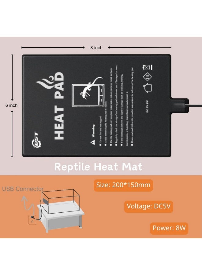 Generic Generic Besto Reptile Heating Pad - USB-Powered, Enhanced Safety - Overheat Protection - 6"" x 8"" Size - for Turtle, Snake, Lizard, Frog, Spider - Secure and Reliable Under Tank Heater, black  - Image 2