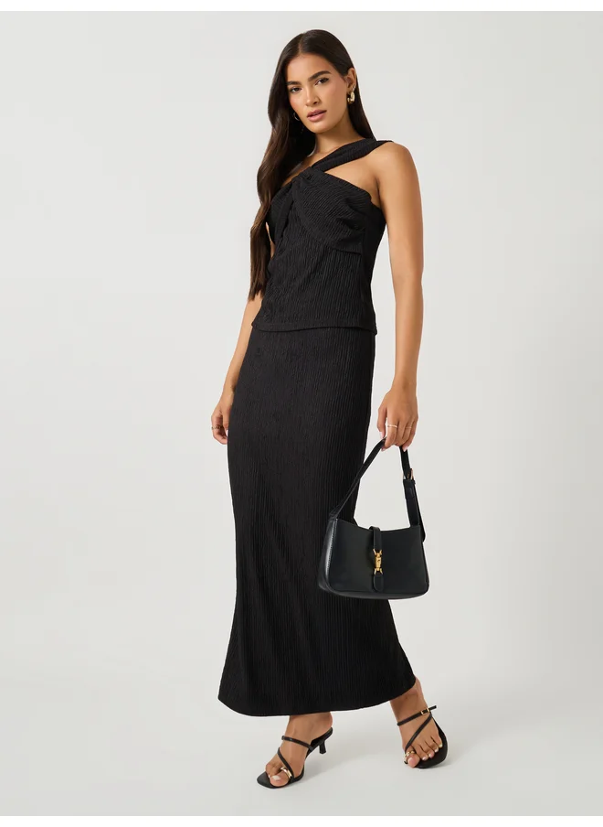 Styli Styli Textured One-Shoulder Neck Top and Column Skirt Co-Ords