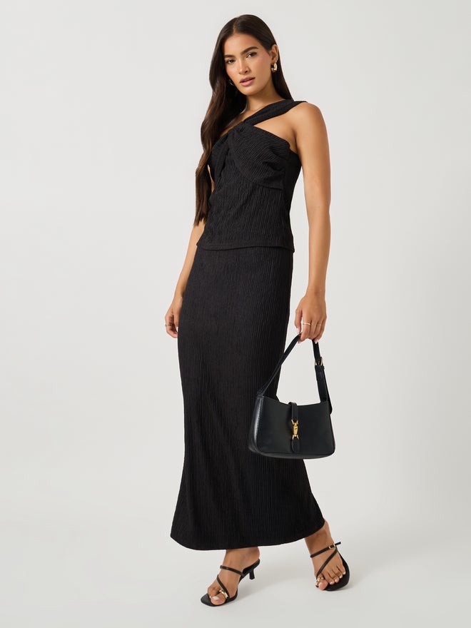 Styli Styli Textured One-Shoulder Neck Top and Column Skirt Co-Ords  - Image 1