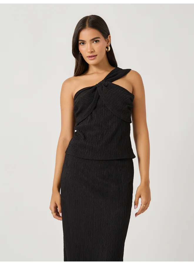 Styli Styli Textured One-Shoulder Neck Top and Column Skirt Co-Ords