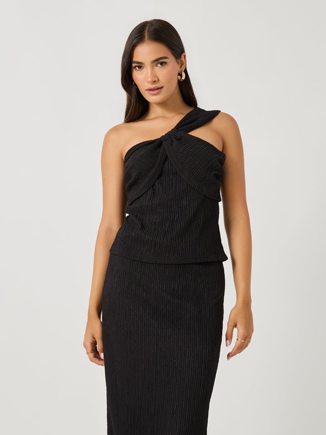 Styli Styli Textured One-Shoulder Neck Top and Column Skirt Co-Ords  - Image 2