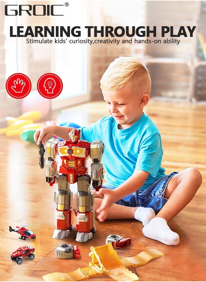 GROIC - 3 In 1 Transforming Toys - Dinosaur Robot Action Figures - Magnetic Assembling Robot Toys All-in-One Design Transforming Animals, Robots, Military Base Including Battle Guns, Cars, Airplane Models - Image 1