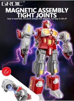 GROIC 3 In 1 Transforming Toys - Dinosaur Robot Action Figures - Magnetic Assembling Robot Toys All-in-One Design Transforming Animals, Robots, Military Base Including Battle Guns, Cars, Airplane Models  - Image 3
