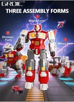 GROIC 3 In 1 Transforming Toys - Dinosaur Robot Action Figures - Magnetic Assembling Robot Toys All-in-One Design Transforming Animals, Robots, Military Base Including Battle Guns, Cars, Airplane Models  - Image 2