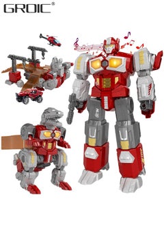 GROIC 3 In 1 Transforming Toys - Dinosaur Robot Action Figures - Magnetic Assembling Robot Toys All-in-One Design Transforming Animals, Robots, Military Base Including Battle Guns, Cars, Airplane Models  - Image 1