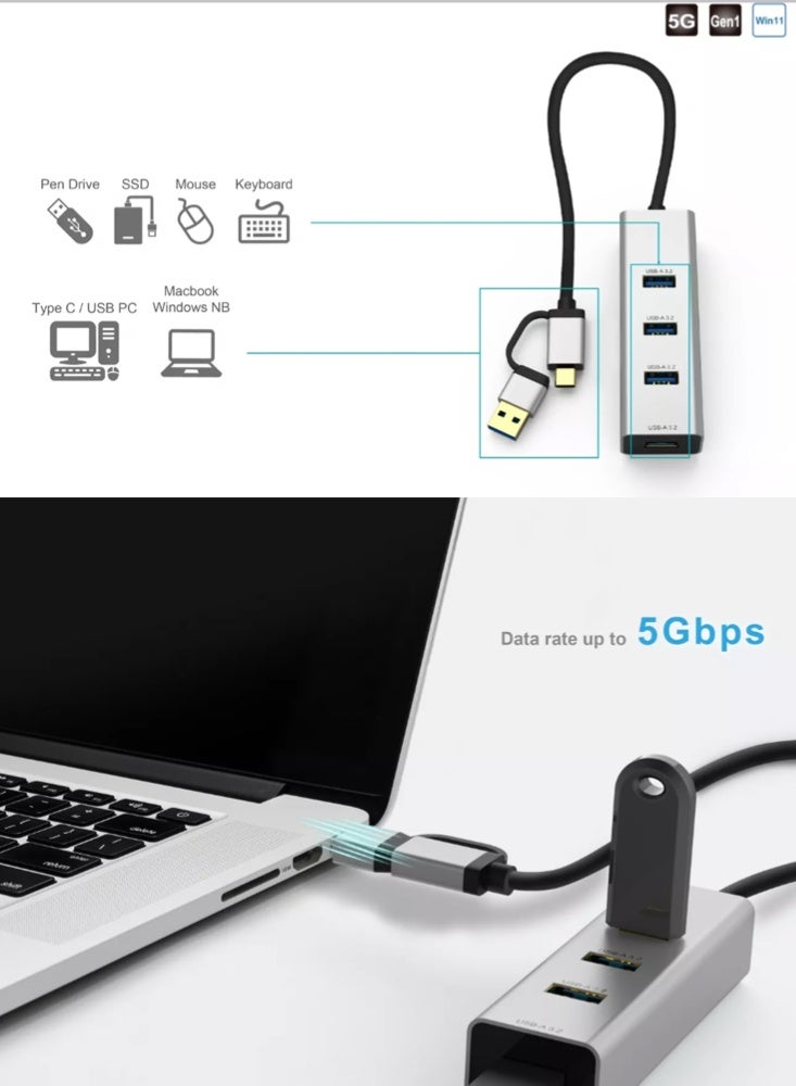 دي سي ام محور USB Type-C بأربع منافذ مع محول Type-C (أنثى) إلى USB 3.2 (ذكر) – TCUA-404C - Image 3