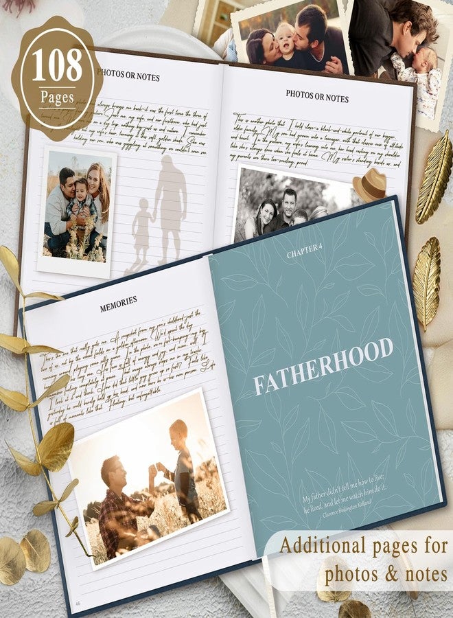Lanpn Dad Life Story Journal with 300+ Prompts, Leather Imprinting Father Story Guided Journal, Dad Memory Keepsake Book to Fill Out, Gift for Dad Father's Day Birthday Christmas (Blue-XH) - Image 4