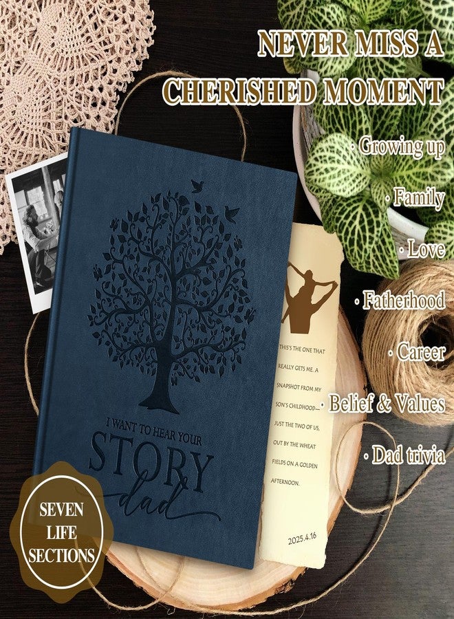 Lanpn Dad Life Story Journal with 300+ Prompts, Leather Imprinting Father Story Guided Journal, Dad Memory Keepsake Book to Fill Out, Gift for Dad Father's Day Birthday Christmas (Blue-XH) - Image 5