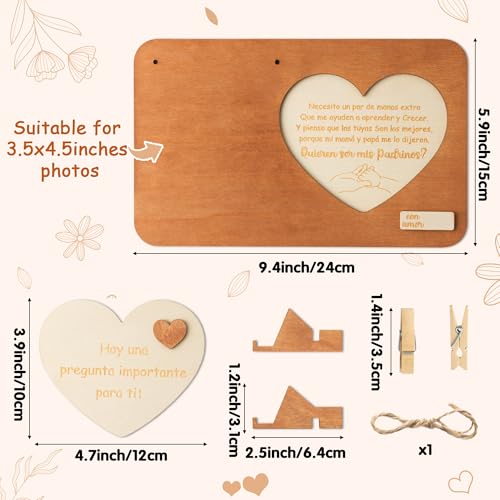 CJiangpo Will You Be My Godparents Proposal Gift Picture Frame, Madrina Padrino Proposal Gift in Spanish, Wooden Godparents Photo Frames Announcement from Godchild Baptism - Image 2