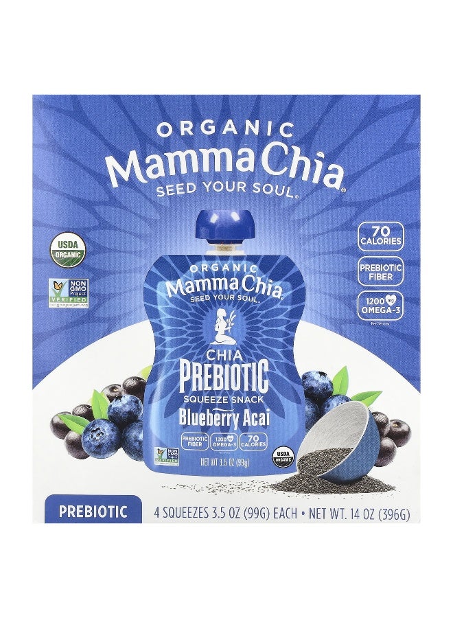 Mamma Chia, Organic Chia Prebiotic Squeeze Snack, Blueberry Acai, 4 Squeezes, 3.5 oz (99 g) Each - Image 1