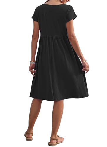 AUSELILY Women's Summer Short Sleeve Knee-Length Dresses Round Neck Loose Dress with Pockets 2026 New, Black L - Image 4