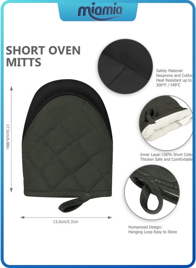 Miamia 1 Pair Short Oven Mitts - Silicone Kitchen Oven Gloves High Heat Resistant, Mini Oven Mits with Non-slip Grip Surfaces and Hanging Loop for BBQ, Baking, Cooking and Grilling (Black) - Image 2