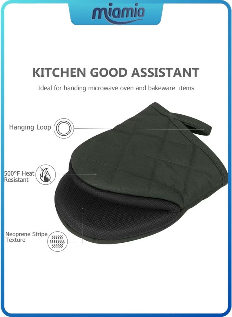 Miamia 1 Pair Short Oven Mitts - Silicone Kitchen Oven Gloves High Heat Resistant, Mini Oven Mits with Non-slip Grip Surfaces and Hanging Loop for BBQ, Baking, Cooking and Grilling (Black) - Image 3