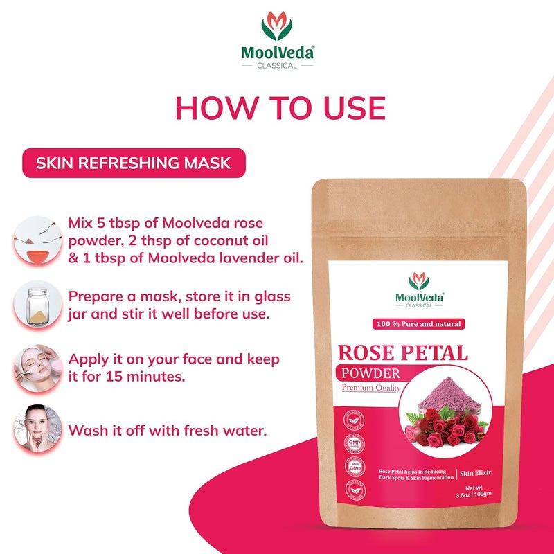 Moolveda Moolveda Pure Original Sandalwood Chandan Powder Rose Petal Powder Special Combo For Face Skin Skin Whitening Face mask Face Pack and Facial Skin Care Each 100Gm Rose water Free - Image 4
