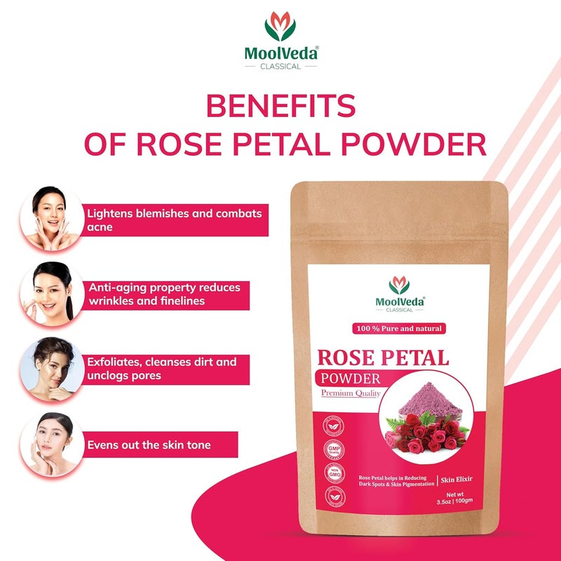 Moolveda Moolveda Pure Original Sandalwood Chandan Powder Rose Petal Powder Special Combo For Face Skin Skin Whitening Face mask Face Pack and Facial Skin Care Each 100Gm Rose water Free - Image 3