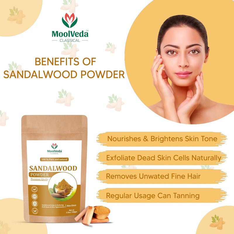 Moolveda Moolveda Pure Original Sandalwood Chandan Powder Rose Petal Powder Special Combo For Face Skin Skin Whitening Face mask Face Pack and Facial Skin Care Each 100Gm Rose water Free - Image 5