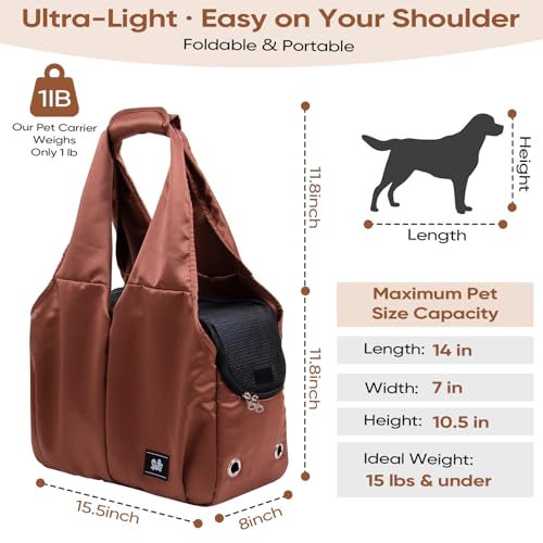 Gisaryc Dog Purse Carrier for Small Dogs Cats and Puppies SoftSided Travel Pet Tote Bag with 4 Large Pockets Foldable Lightweight Fits Pets up to 15 lbs for Travel Outings Brown - Image 3