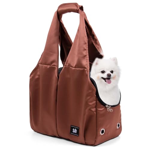 Gisaryc Dog Purse Carrier for Small Dogs Cats and Puppies SoftSided Travel Pet Tote Bag with 4 Large Pockets Foldable Lightweight Fits Pets up to 15 lbs for Travel Outings Brown - Image 1