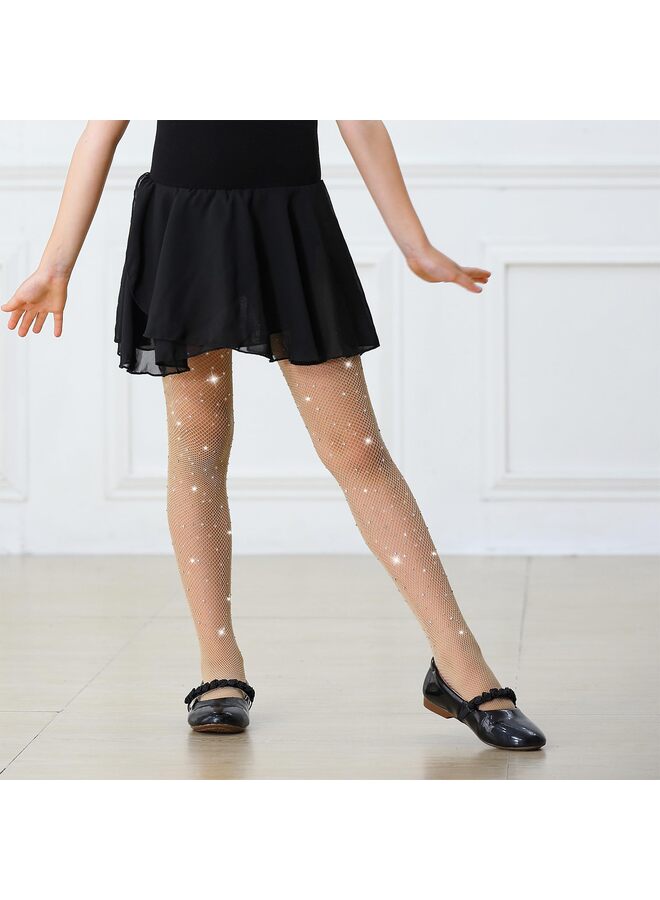 جوارب شبكية لامعة مرصعة بأحجار الراين للفتيات الصغيرات - جوارب هالوين لامعة للأطفال (لون البشرة) - Image 2