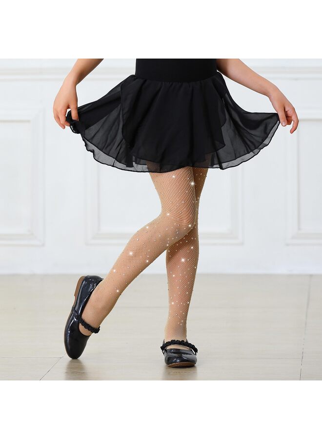 جوارب شبكية لامعة مرصعة بأحجار الراين للفتيات الصغيرات - جوارب هالوين لامعة للأطفال (لون البشرة) - Image 3