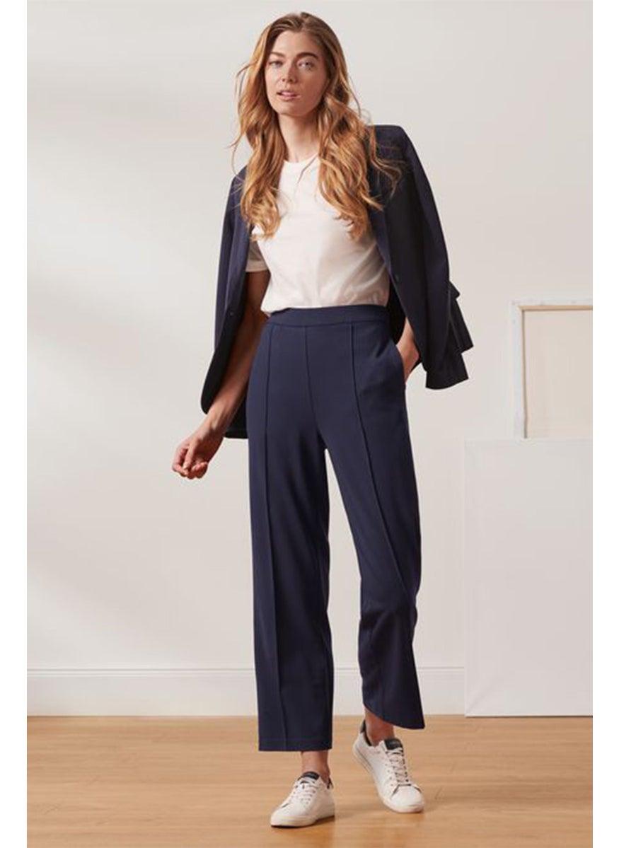 Tchibo Women Regular Fit Solid Trouser, Navy  - Image 1