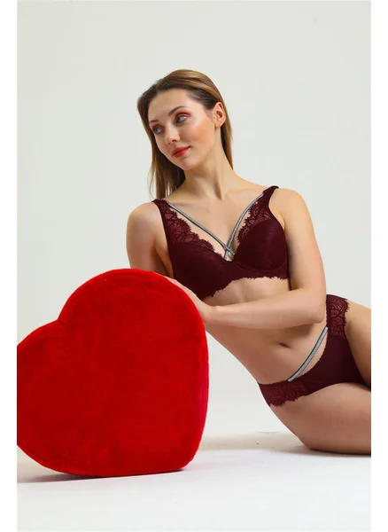 Magic Form 4686 Women's Stone Lace Bra-Claret Red