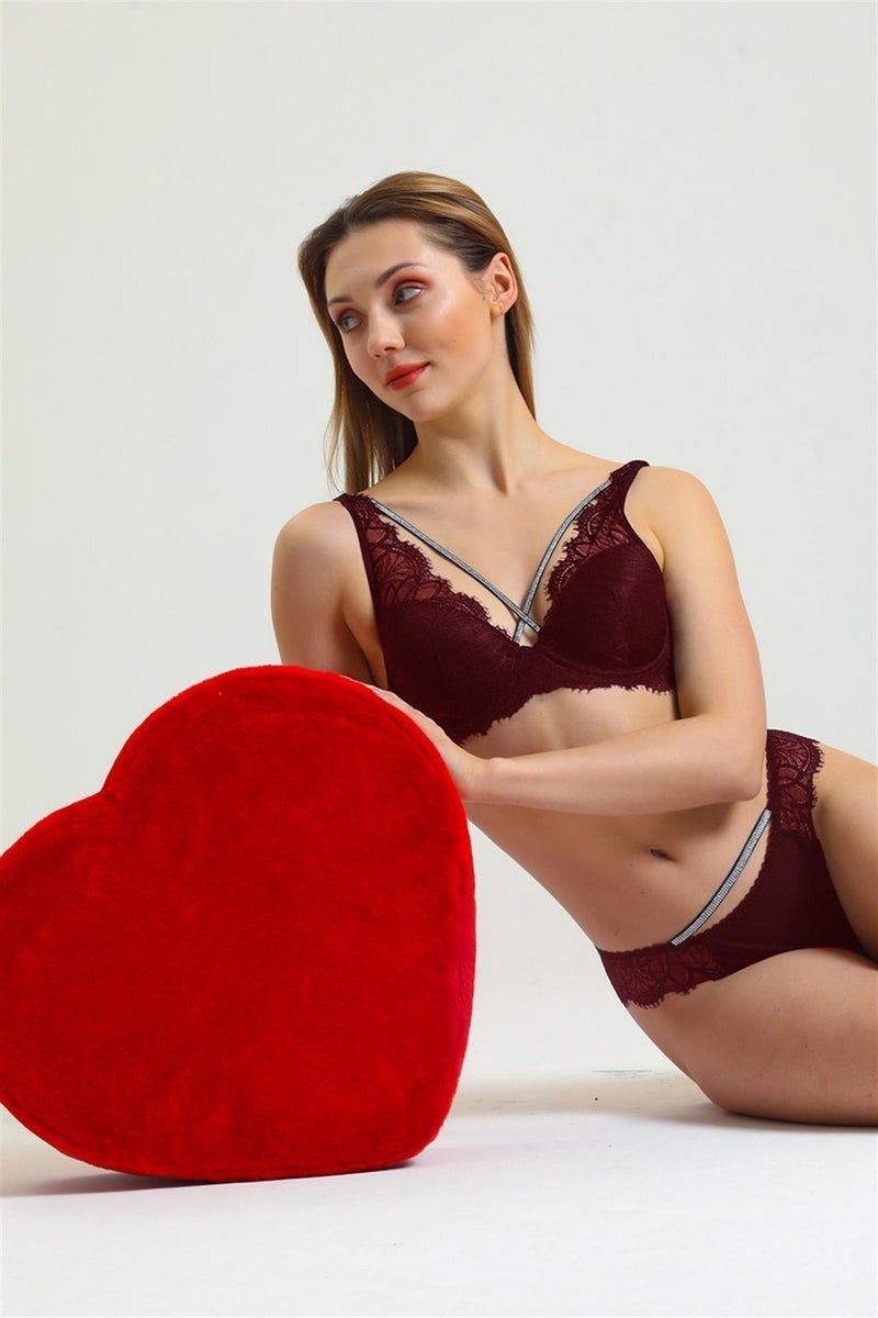 Magic Form 4686 Women's Stone Lace Bra-Claret Red  - Image 1