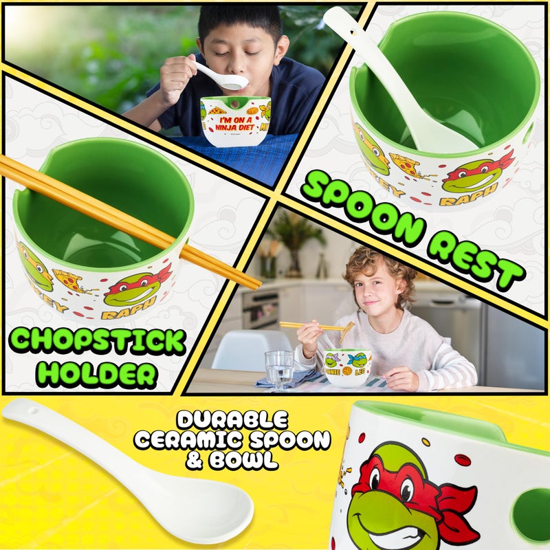 Get Trend Teenage Mutant Ninja Turtles Ramen Bowl 3 Pc Set with Bamboo Chopsticks, Spoon for Kids Teens Adults, 20oz Noodle Bowl, Gifts for Teens (Multi) - Image 4