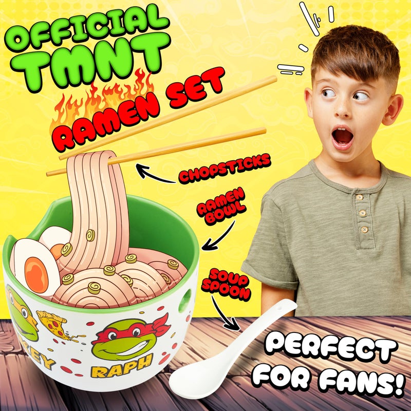 Get Trend Teenage Mutant Ninja Turtles Ramen Bowl 3 Pc Set with Bamboo Chopsticks, Spoon for Kids Teens Adults, 20oz Noodle Bowl, Gifts for Teens (Multi) - Image 2