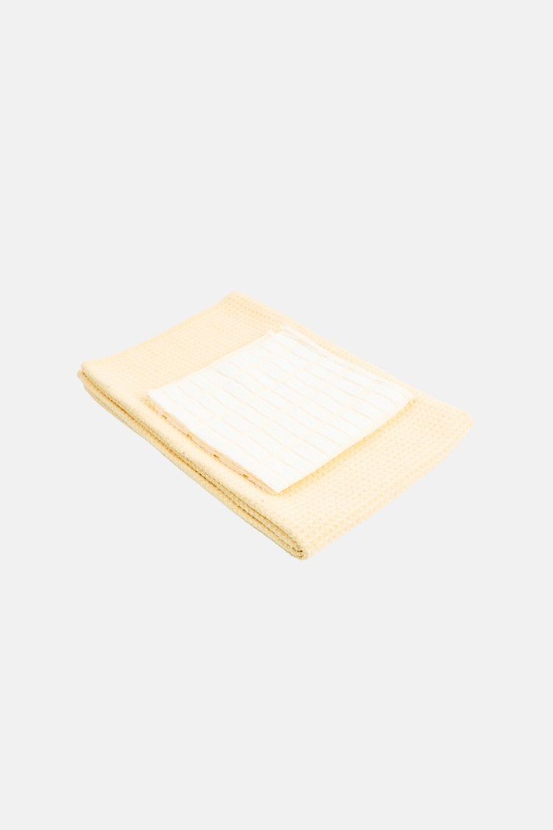 Bebe Home 2 Pieces Microfiber Cotton Cloth And Waffle Kitchen Towel, Yellow - Image 2