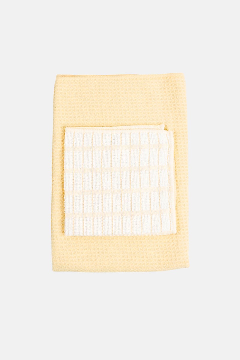 Bebe Home 2 Pieces Microfiber Cotton Cloth And Waffle Kitchen Towel, Yellow - Image 1