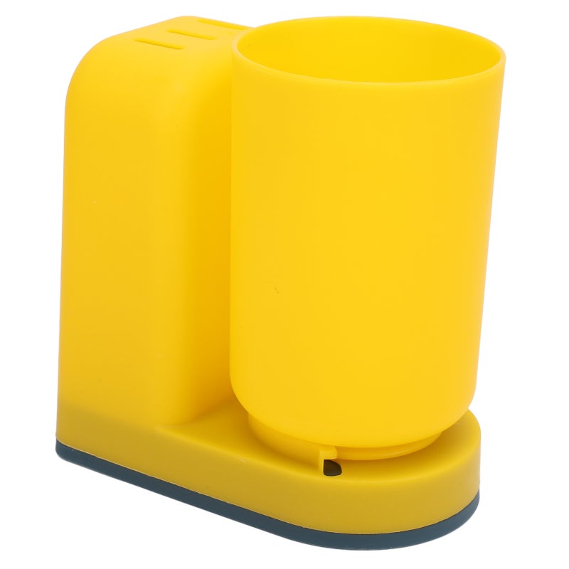 Toothbrush Cup Holder Multipurpose Modern Simple Design Space Saving Wall Mounted Toothbrush Holder with Cup Yellow - Image 4