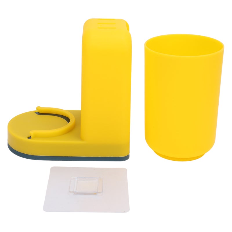 Toothbrush Cup Holder Multipurpose Modern Simple Design Space Saving Wall Mounted Toothbrush Holder with Cup Yellow - Image 2