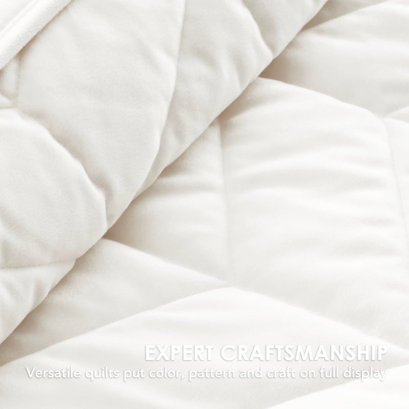 EVERGRACE 3 Pieces Luxurious Velvet King Quilts, Ultra Soft Lightweight Velvet Comforter Set, Matelasse Oversized Diamond Bedspread Coverlet for All Season with 2 Shams, Cream White, 108"x96" - Image 5