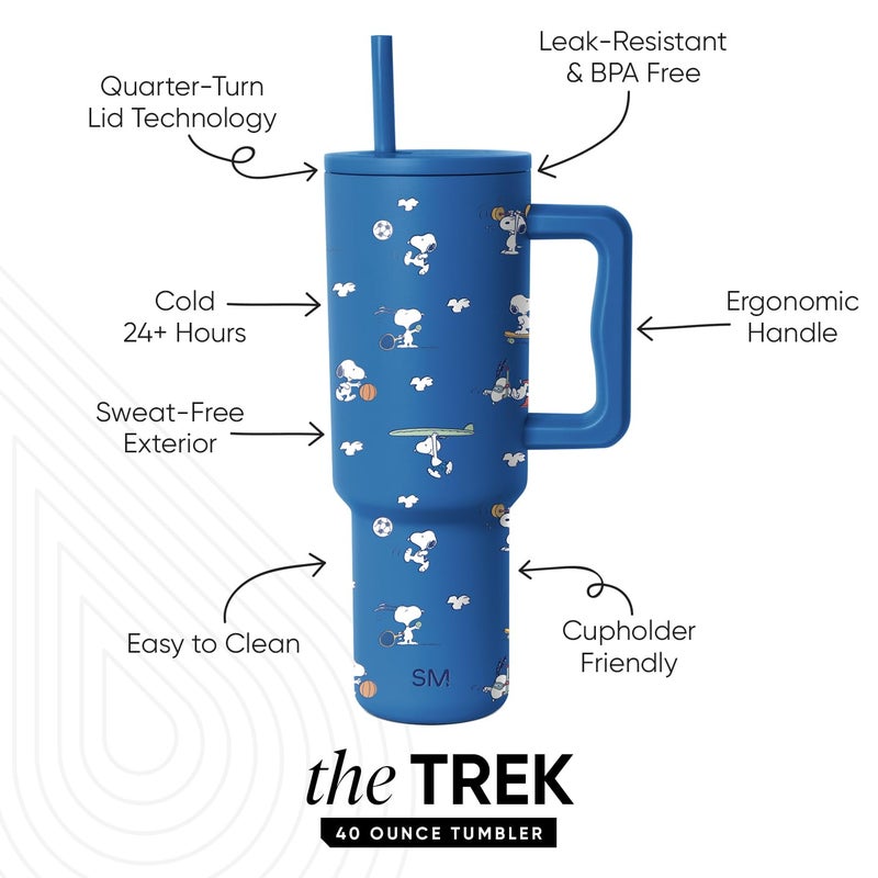 Simple Modern Peanuts 40 oz Tumbler with Handle and Straw Lid | Insulated Reusable Stainless Steel Water Bottle Travel Mug | Gifts for Women Men | Trek Collection | 40oz | Snoopy Sports - Image 2