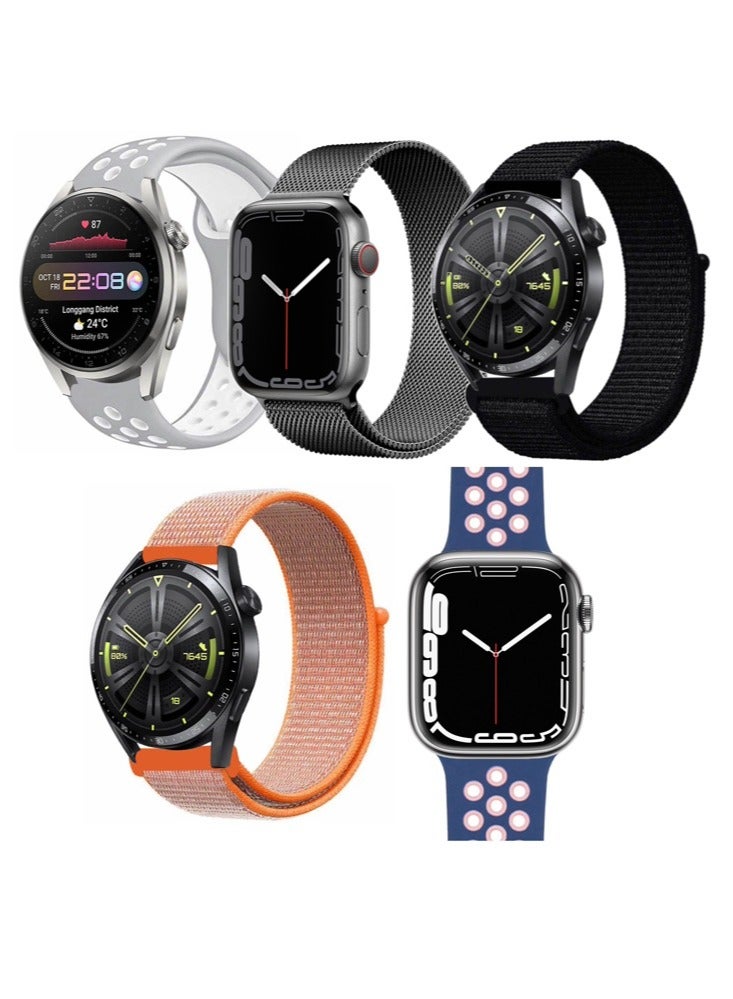Perfii 5pcs Watchband Bundle Compatible with all Samsung, Huawei, Amazfit, Fitbit and Honor with 22mm band size - Image 1