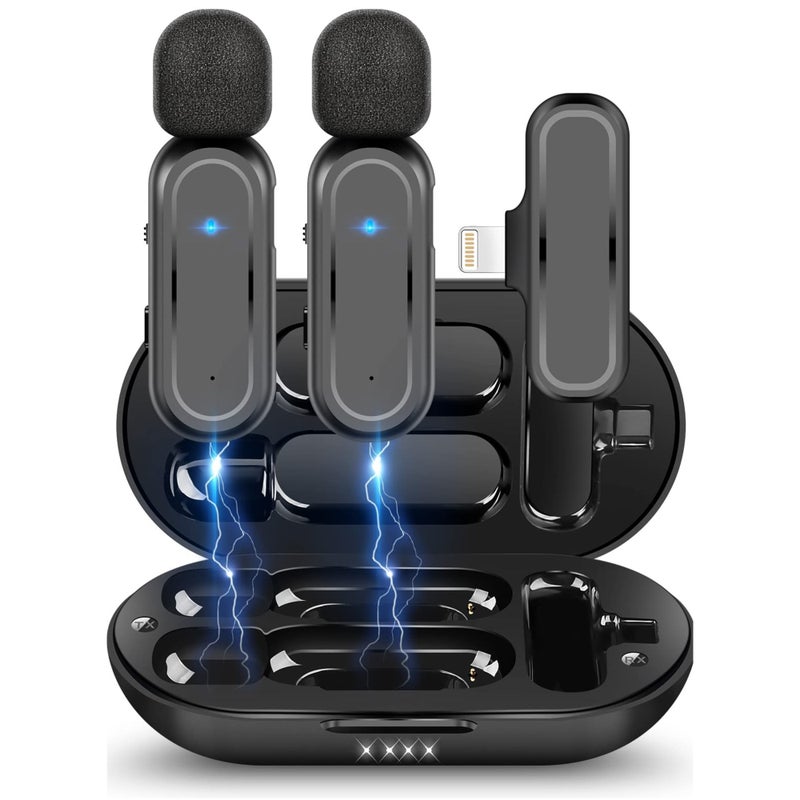 Zikra Wireless Lavalier Microphone, 2 Pack for iPhone iPad 7H Clip-on Lapel Microphone Wireless for Video Recording Vlogging, YouTube, Interview, with Charging Case, 3 Mode Denoise, 70ft - Image 1