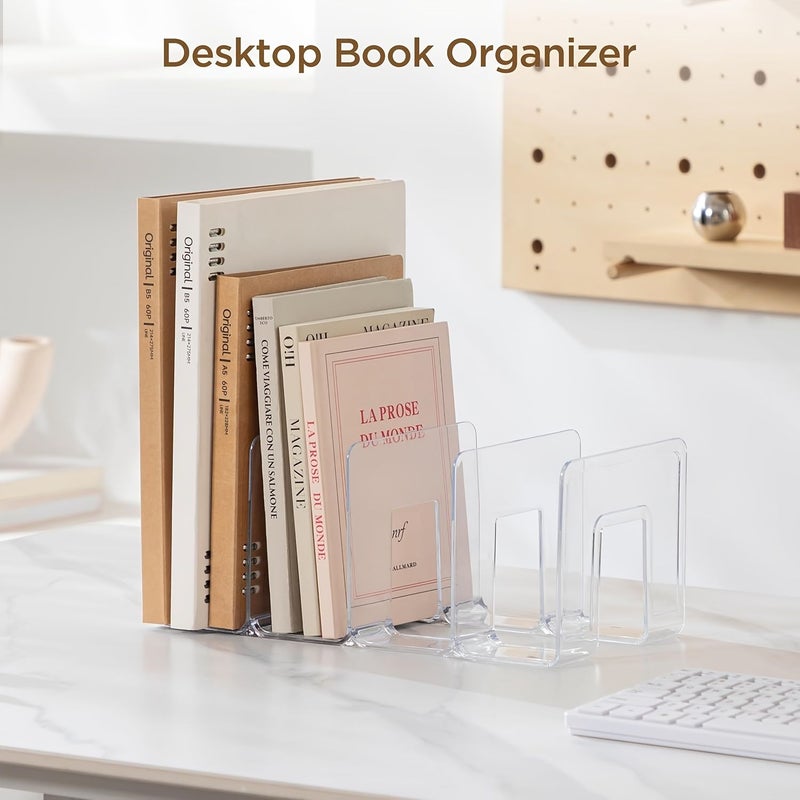 Transparent Acrylic Book Stand Four Grid Storage Rack Durable Office Desk Organizer - Image 4