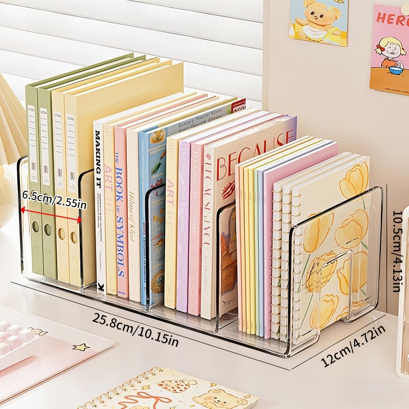 Transparent Acrylic Book Stand Four Grid Storage Rack Durable Office Desk Organizer - Image 2