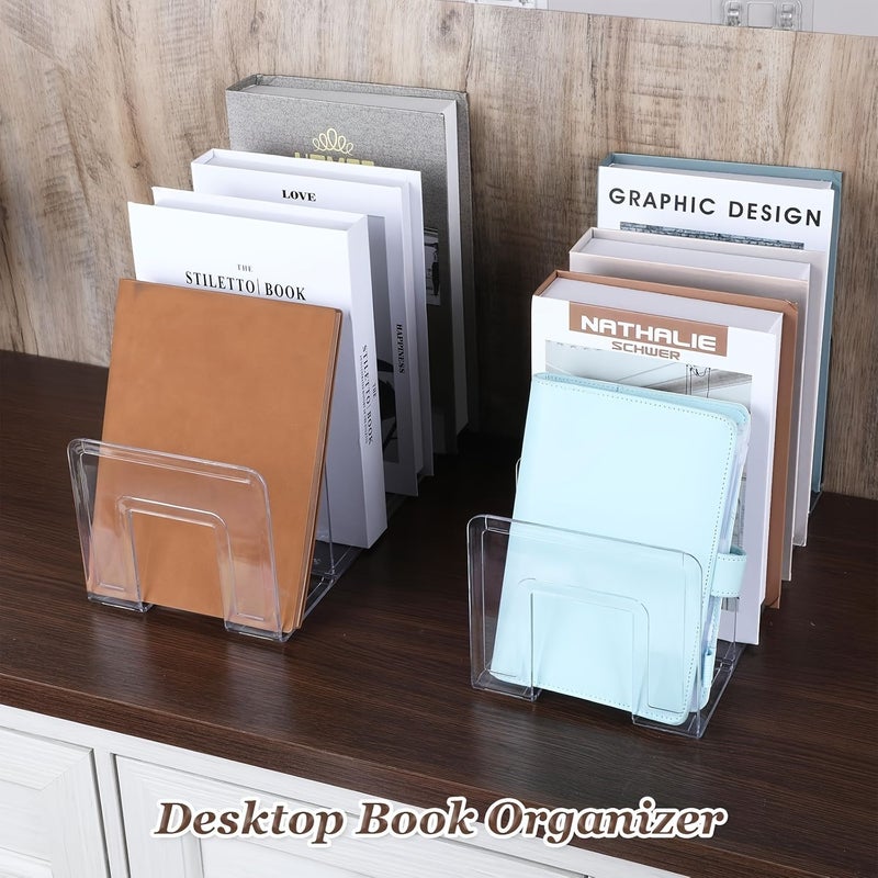 Transparent Acrylic Book Stand Four Grid Storage Rack Durable Office Desk Organizer - Image 5