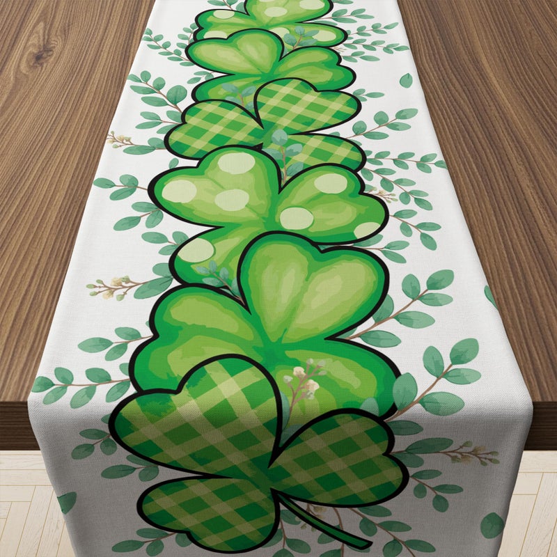 OHOME St Patricks Day Decorations - Shamrock Table Runner | St Patricks Day Party Favors Supplies Decor Indoor Outdoor - Spring Holiday Banner Backdrop Decorations for Table Home Kitchen - Image 1