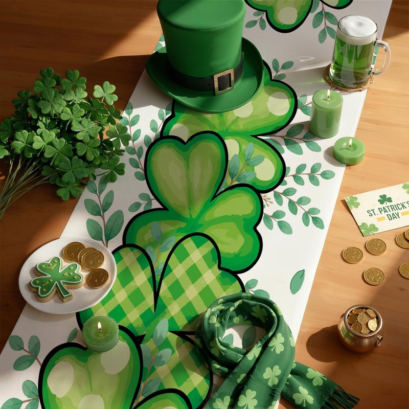 OHOME St Patricks Day Decorations - Shamrock Table Runner | St Patricks Day Party Favors Supplies Decor Indoor Outdoor - Spring Holiday Banner Backdrop Decorations for Table Home Kitchen - Image 4