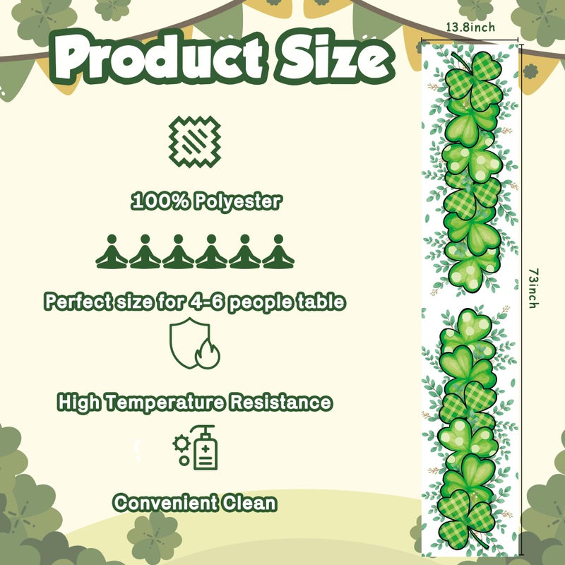 OHOME St Patricks Day Decorations - Shamrock Table Runner | St Patricks Day Party Favors Supplies Decor Indoor Outdoor - Spring Holiday Banner Backdrop Decorations for Table Home Kitchen - Image 2